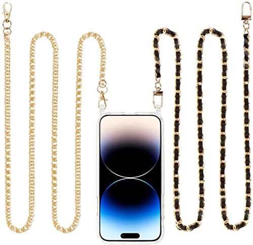 Pnakqil Collier Cordon Coque pour iPhone 14 Pro, avec Deux Cordon, Transparent Silicone Case de téléphone,Étui de Protection avec Cordon et étui à Suspendre Chaîne(métal doré et Noir + Doré)