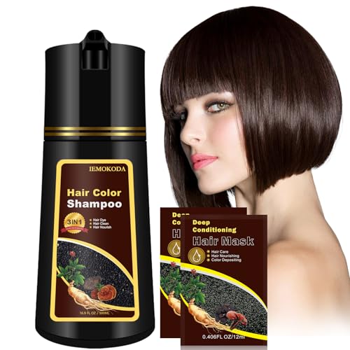 Dark Brown Hair Dye Shampoo for Gray Coverage, Herbal Hair Color Shampoo, Semi-Permanent Brown Hair...