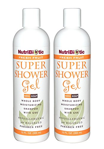 NutriBiotic Fresh Fruit Super Shower Gel (Pack of 2) with Grapefruit Seed Extract, Cucumber, Matricaria and Comfrey, 12 fl. oz.