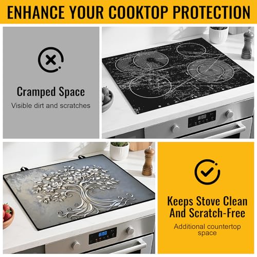Image of Stove Top Cover for Electric Stove,Glass Stove Top Cover, Heat Resistant Glass Cooktop Cover, Stovetop Protector, Kitchen Decor, Dish Drying Mats Cover for Ceramic Washer Top 28.5x20.5 inch