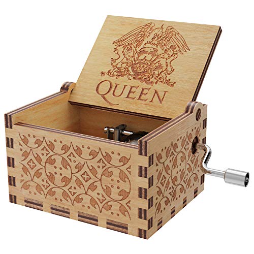 Huntmic Queen Wood Music Boxes, Antique Engraved Musical Box Case for Birthday Present Kid Hand-Operated (Queen)
