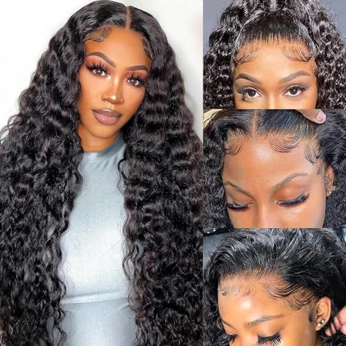 tsiyu 22 Inch 13x6 Full Lace Front Wigs Human Hair Pre Plucked Deep Wave 180 Density HD Lace Frontal Wig With Baby Hair Transparent Glueless Deep Curly Human Hair Wigs for Women