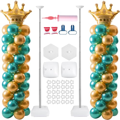 2 Sets Balloon Column Stand Kit, Balloon Stand, Balloon Arch Stand, 7 Feet Height Adjustable Balloon Tower Pillar with Reusable Metal Telescopic Design for Party Decoration