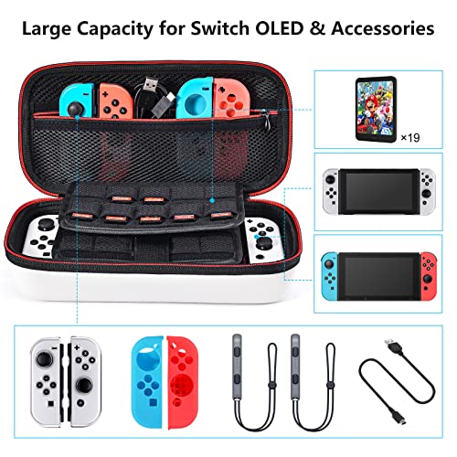 Younik Carrying Storage Case for NS Switch/Switch OLED, Large Storage Case for Switch Console & Accessories(Red and White)