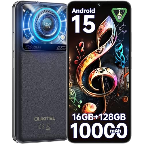 OUKITEL C60 Smartphone Android 15-10000mAh Telefono Cellulare 16GB RAM + 128GB(TF 1TB) Cellulari 4G,6.88' HD+ 90Hz,AL110 dB/Torcia 120 Lumen/13MP+8MP/Impronta digitale/Face ID/Dual SIM/OTG,Nero