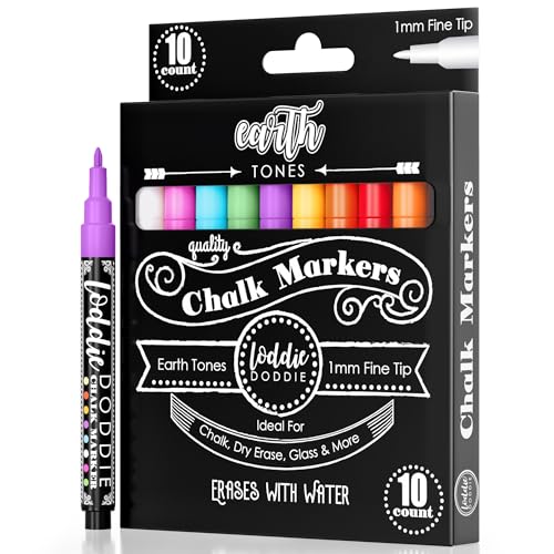 Opiniones y reviews de Tizas . 41 Loddie Doddie Rotuladores de tiza líquida fina - Paquete de 10, tonos tierra - Arte audaz en pizarra con rotuladores para pizarra - Punta fina de 1 mm para marcadores de pizarra -...