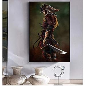 Japanse Samurai Canvas Schilderij Modern Wall Art Pictures Abstract Voor Woonkamer Home Decoratie Posters En Prints 27.5 “x 39.4” (70×100 cm) Geen frame