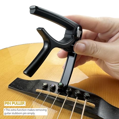 Image of WINGO Guitar Capo for Acoustic Electric Guitars, Black & 10 Nonslip Picks | Strong Spring, No Buzz, Zinc Alloy, Pin Puller
