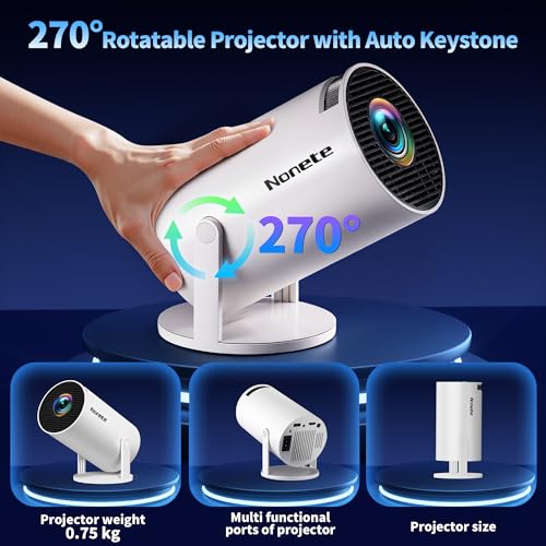 Image of [Built-in Apps & 2026 Upgraded] Mini Projector with WiFi 6 and Bluetooth 5.2 Support 4K 1080P Auto Keystone 270 Rotatable Projector Portable Compatibile with HDMI /TV Stick /Memory Stick /Laptop, Black