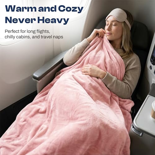 EverSnug Travel Blanket and Pillow - Premium Soft 2 in 1 Airplane Blanket with Soft Bag Pillowcase, Hand Luggage Sleeve and Backpack Clip (Light Pink) - Image 6