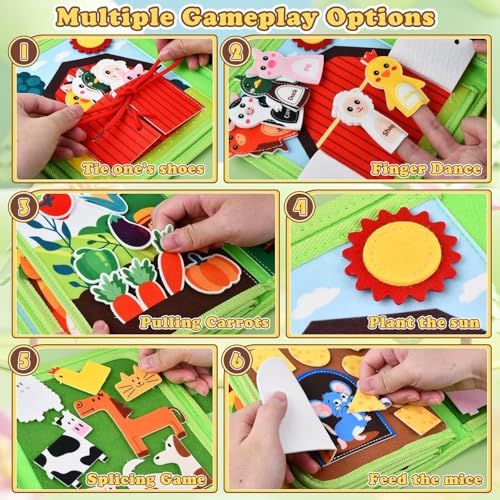 Image of FunBlast Busy Book for Toddlers Binder Board - Montessori Busy Board for Kids, Cartoon Design Learning Activity Toy for Toddlers, Educational & Early Learning Toys for Kids, Toddler (Farm Theme)