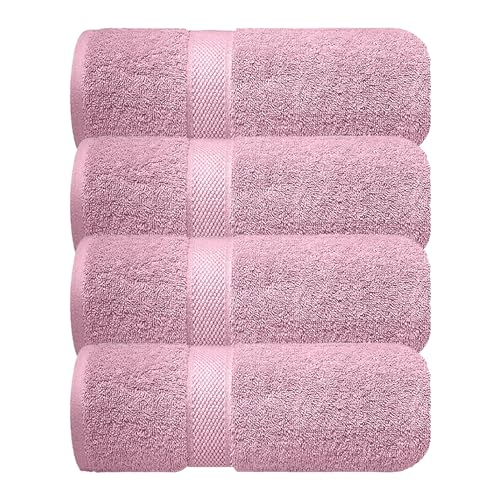 Image of Sulfar 100% Combed Cotton, Quick Drying Highly Absorbent Thick Bathroom Towels, Luxury Bath Towel Set (Pack of 4, 70 X 140 cm) - 600 GSM (Soft Berry)