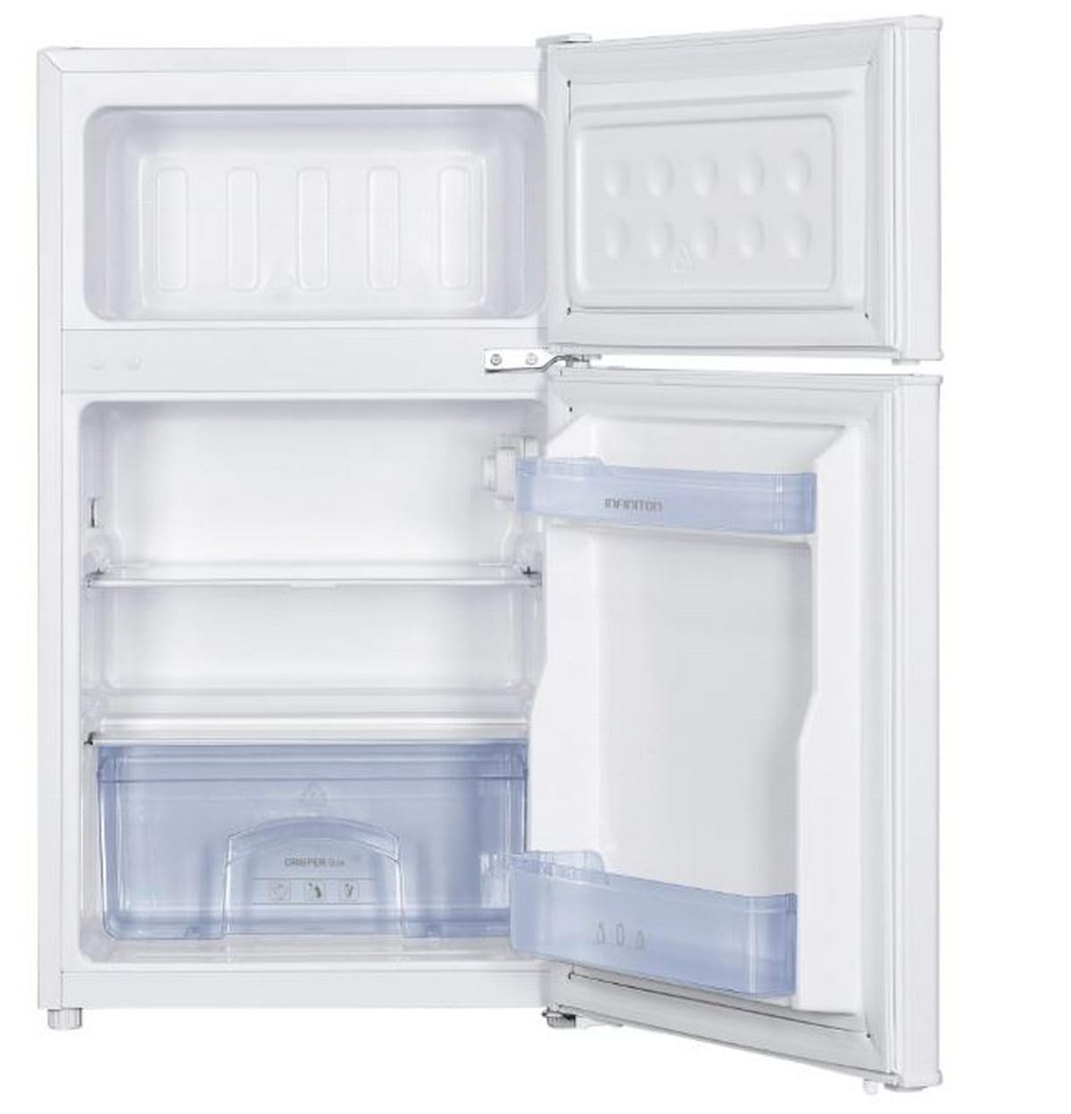 INFINITON Frigorifico Dos PuertasFG-A85B2P, 83 L, 85 cm, Defrost, Regulación en Altura, Puertas Reversibles, E, Blanco