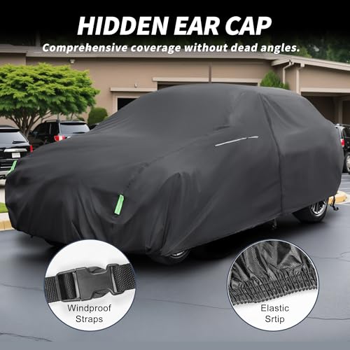 Image of X AUTOHAUX Waterproof Sedan Car Cover for 178-186 Inch Sedans - All-Weather Protection, Anti-UV, Windproof, Left Side Zipper & Mirror Pockets Heavy Duty Outdoor Vehicle Cover