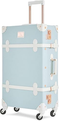 7998 Maleta de lujo vintage para mujer, aprobada por la TSA, linda maleta de mano, repujado azul , Juego de maletas vintage con ruedas giratorias