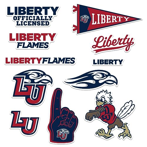 Image of Liberty University Flames Vinyl Sticker Pack - 10‑Count Large Waterproof Decals for Laptop, Water Bottle, Tablet, Skateboard, Car, and Indoor /Outdoor Use