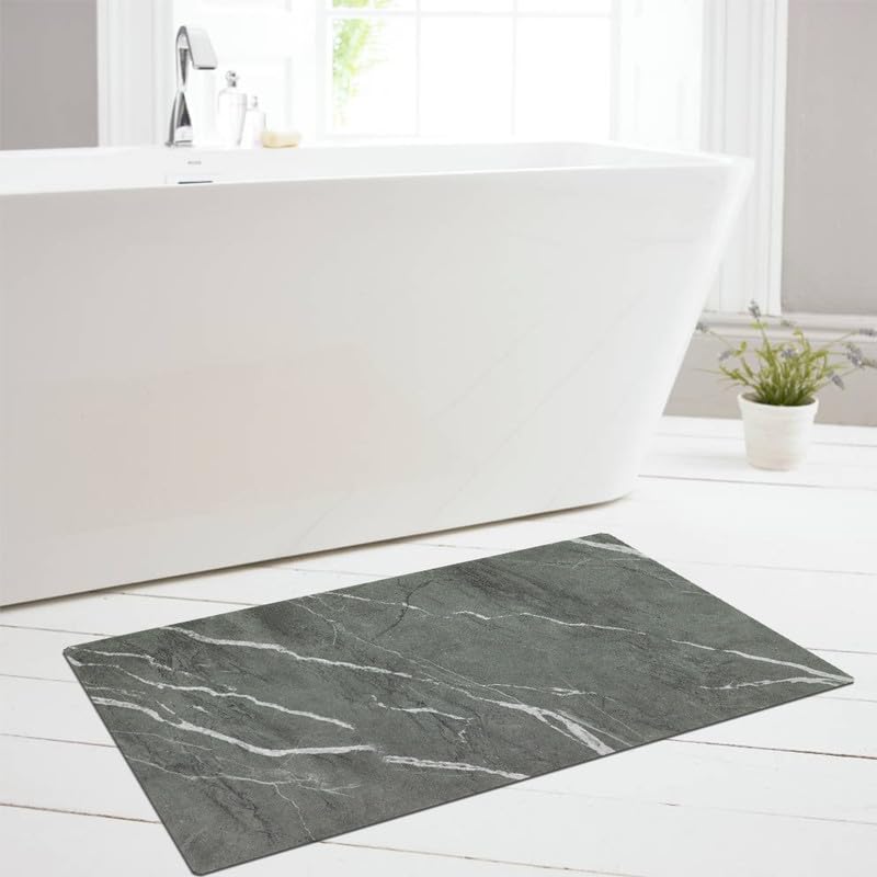SUWUYUE Bath Mat Rug, Quick Dry Super Absorbent Bathroom Mat, Non Slip Stain Resistant Bathroom Floor Mat Washable Ultra Thin Bathmat Fit Under Door for Shower Room, Dark Gray Marble, 3ft x 4ft