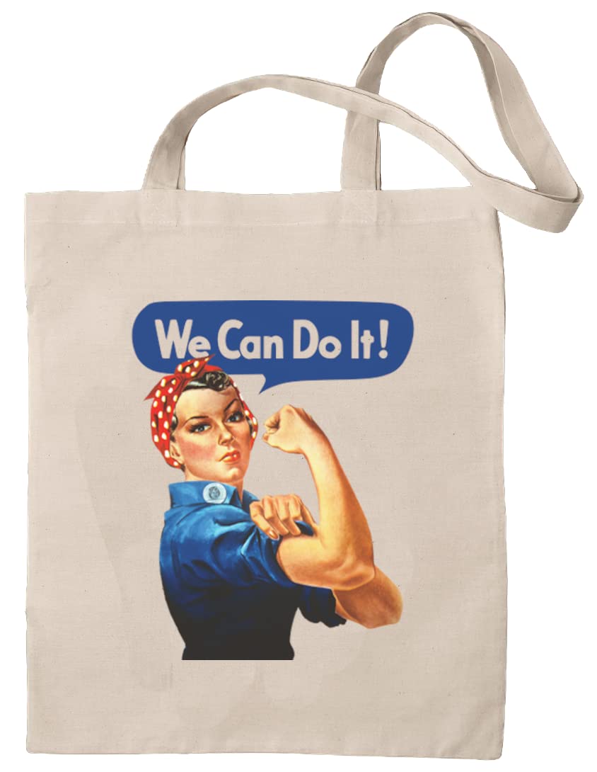 rainUPBolsa Tela Tote Bag Rosie the riveter- We can do it- Algodón Ecologico 100% Natural, Reutilizable y Resistente, Bolsos mujer, Ideal para compras, Playa, Uso Diario Diseños Únicos