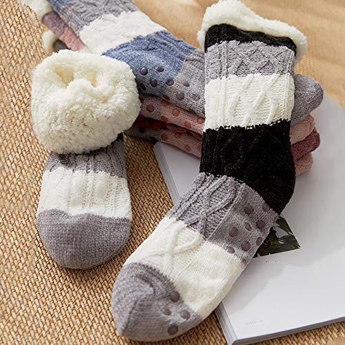 Meias Femininas, Andoer Meias Quentes Femininas Meias Antiderrapantes Listras Inverno Macio Fofinho