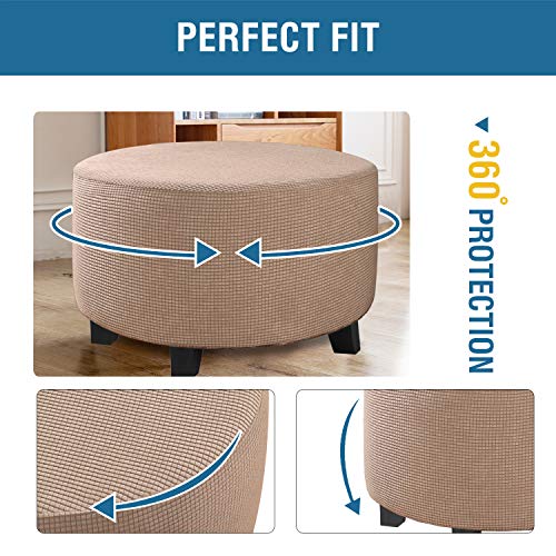 Image of H.VERSAILTEX Ottoman Cover Stretch Ottoman Slipcover Round Ottoman Storage Cover Folding Stool Covers Furniture Protector Cover for Footrest Ottoman Fit Dia 20 inch - 23 inch, Sand