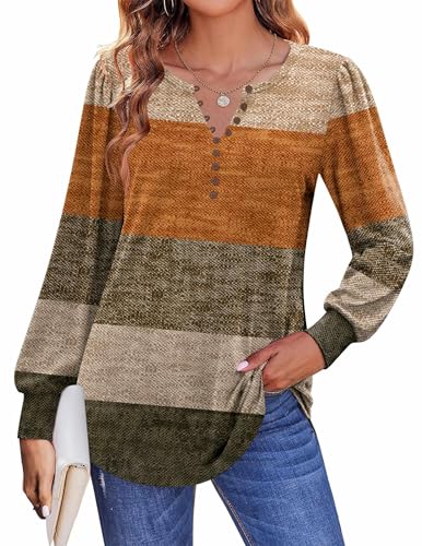 Zeagoo Fall Tops for Women Long Sleeve Button Up Shirts Floral Tunics V Neck Pullover Blouse3