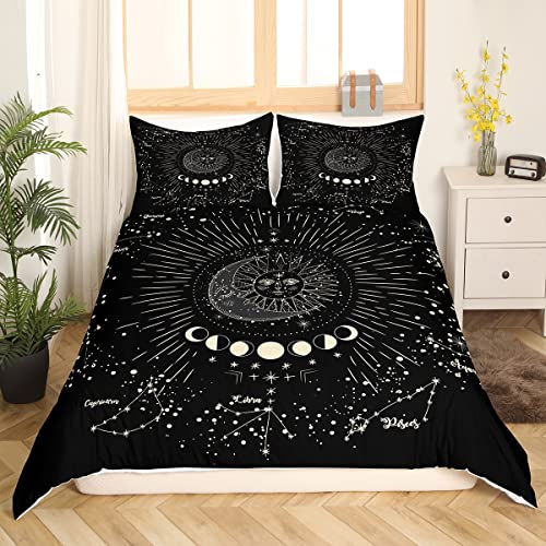 Housse de couette soleil et lune lit 3 pièces décor astrologie