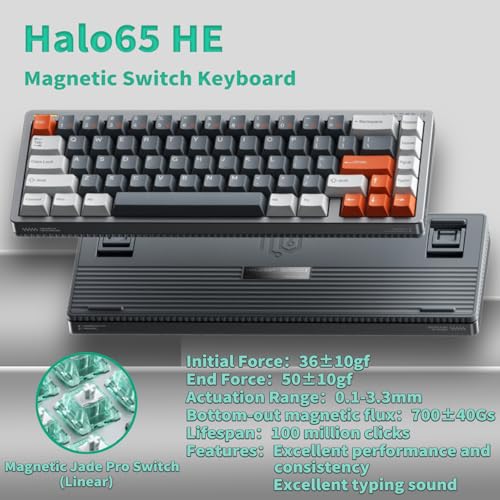 Image of nuphy Halo65 HE Rapid Trigger Gaming Keyboard, 65 Percent 67 Keys Wired Magnetic Switches Keyboard, Hall Effect Keyboard, Hyper-Fast Adjustable Actuation, RGB Hot-swappable, 8K Hz Polling Rate