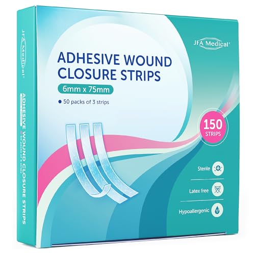 150 Puntos de Aproximación Adhesivos para Heridas (6 x 75 mm), Puntos de Sutura Adhesivos, 50 Packs de 3 Bandas