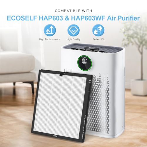 Image of 2 Pack HAP603 Replacement Filter Compatible with ECOSELF HAP603 / HAP603WF Air Purifier, 3-in-1 H13 True HEPA Filter with Activated Carbon, # RFHAP603, White