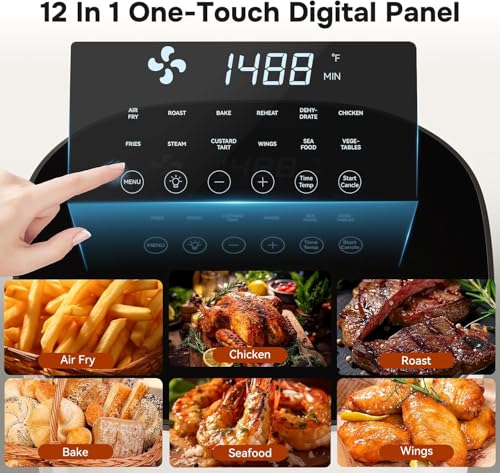 Image of Simple Deluxe 12-in-1 Air Fryer 6.34 Qt, Digital Preset Airfryer with Visible Window, Nonstick and Dishwasher-Safe Basket, Air Fry, Roast, Bake, Dehydrate, Fries, 1700W, Beige