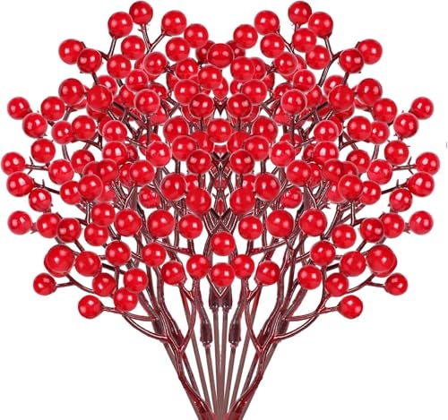 VEYLIN Künstliche Weihnachtsbeeren, 100 Stück, Rot, 17,5 cm,...