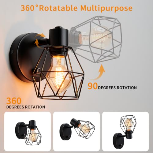 Image of Lightess Wall Light with on Off Switch Set of 2 Farmhouse Sconces Black