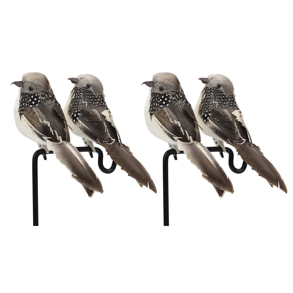 4PCS Artificial Simulation Foam Birds, Feathered Sparrow Bird Clip on Ornaments for Crafts Christmas Decoration Home Garden Wedding Decoration Party Accessories, 16CM/6.3Inch