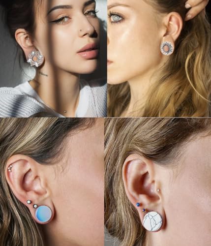 TIANCI FBYJS 8 Pairs Stainless steel Ear Tunnels Earrings Silicone Gauges Plugs For Ear Brass Hollow Plugs and Tunnels Glass Piercings Stretcher Kit 2g 00g 5/82