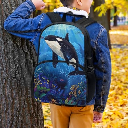 Boys 17 Inch Large School Bag Killer Whale Backpack for Kids Soft Lightweight Student Bookbag with Elastic Side Pocket Comfy Padded Back Zipper Daypack4