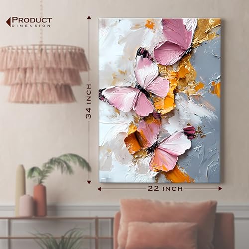 Image of PAINTINGMANTRA Butterfly Floral Canvas Wall Art Painting For wall decoration | Multicolour Butterfly Stretched Canvas Painting For living room, bedroom, home and Office, 22x34 Inch