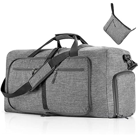 Travel Duffle Bag for Men, 65L Foldable Travel Duffel Bag with Shoes Compartment Overnight Bag Holdall Bag for Men Women Waterproof & Tear Resistant (Grey) Cover