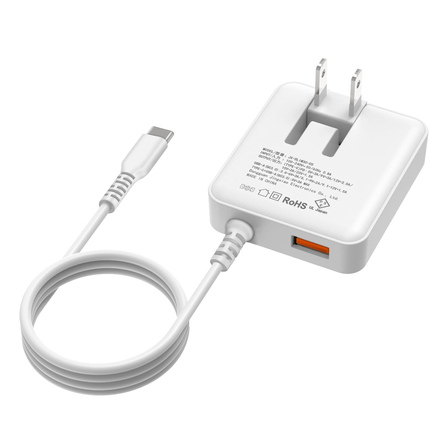 OMKUY 30w 充電器 type-c USB 急速充電器 タイプc PD30w/超薄型/Type-Cケーブル一体型 スマホ充電器 AC 白