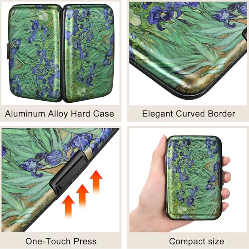 Image of ELFISH Mini RFID Aluminum Wallet Credit Cards Holder Business Card Case Metal ID Case for Men Women(Iris Flower)