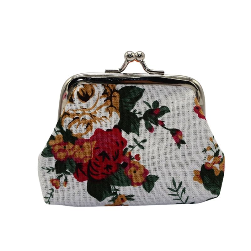 Mini Purse for Women and Children Ethnic Print Fabric Small Wallet | White-image-43