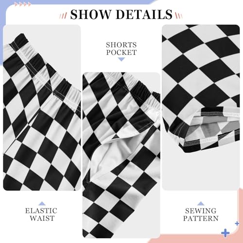 Checkered Flag Black White Boys Track Pants Toddler Casual Pants Sweatpants Kids Athletic Pants for 6-8 Years4