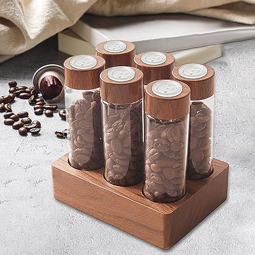 Juego de 6 tubos de vidrio con base de madera para café miniatura 3