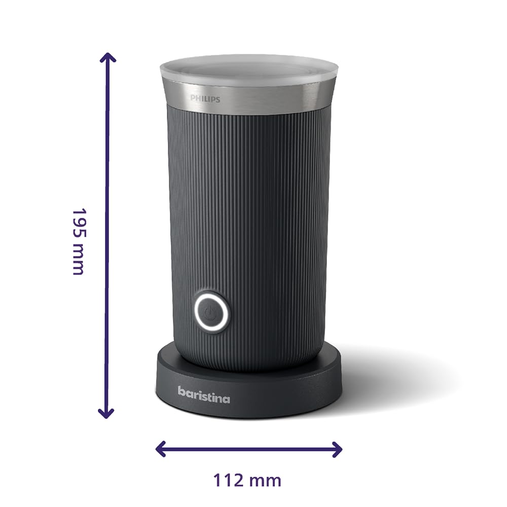 Philips Baristina Espressomaschine und Milchaufschäumer Paket –Automatisches Mahlen, Tampen & Brühen, 16 Bar, Kaffeemaschine mit Mahlwerk & Siebträger, leichte Reinigung, Schwarzgrau (BAR308/60)