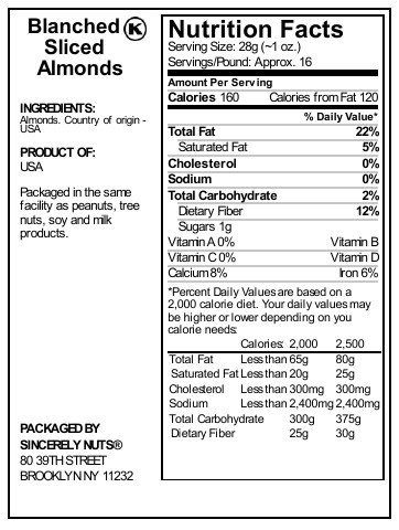 Sincerely Nuts – Raw Blanched Sliced Almonds | 3 Lb. Bag | Delicious Guilt Free Snack | Low Calorie, Vegan, Gluten Free | Gourmet Kosher Food | Source of Fiber, Protein, Vitamins and Minerals