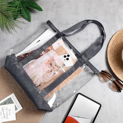 Image of Silkfly Clear Tote Bags Bulk, PVC Shoulder Handbag, Security Approved See Through Bag with Zipper Closure for Work