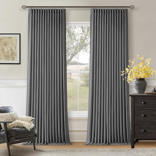Dark Grey Pinch Pleated Blackout Curtains 108 Inches Long for