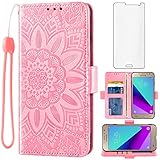 Asuwish Phone Case for Samsung Galaxy Grand Prime J2 Prime with Tempered Glass Screen Protector and Flower Leather Wallet Flip Cover Credit Card Holder Stand Cell Glaxay 2 2J Plus Women Men Rose Gold