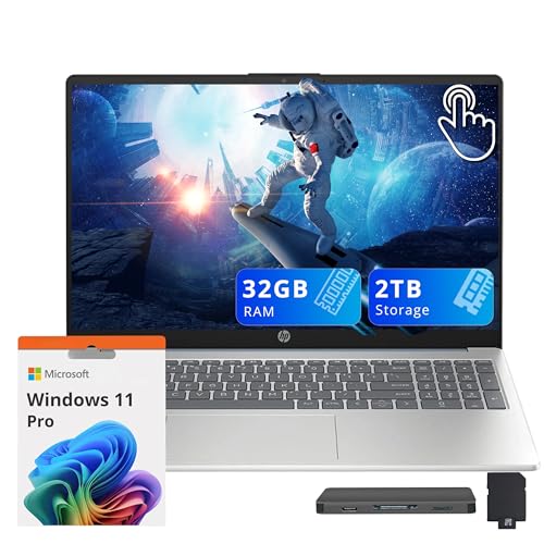 Image of HP 15.6 inch FHD Touchscreen Laptop, Intel i3-N305, 32GB DDR4 RAM, 2TB Storage(1TB SSD+1TB Docking Station Set), Intel UHD Graphics, Number Pad, 720p HD Camera, Wi-Fi 6, Win 11 Pro, Moonlight Blue