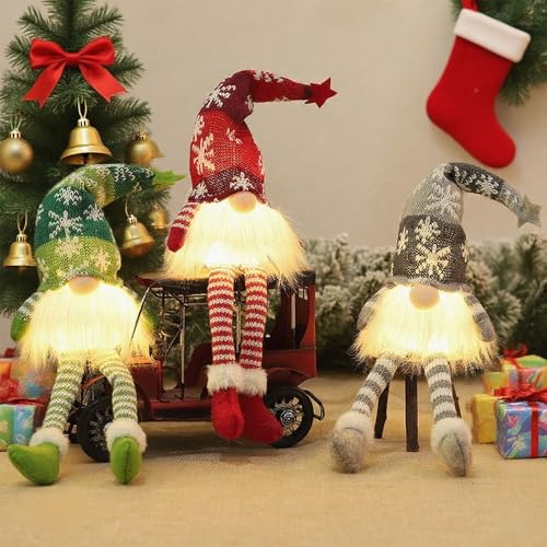 KUWUNG 3 Stück Beleuchtete Weihnachtswichtel,Handgefertigte...