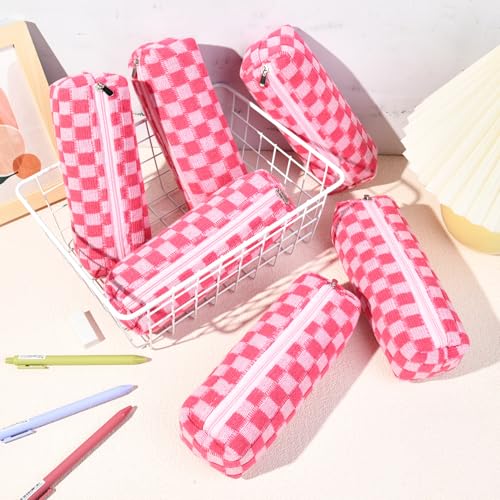 6 Pcs Checkered Makeup Bag Preppy Cosmetic Bag Bulk Makeup Pouch Personalize Travel Toiletry Bag Organizer Cute DIY Makeup Brushes Storage Bag for Women Rose red4